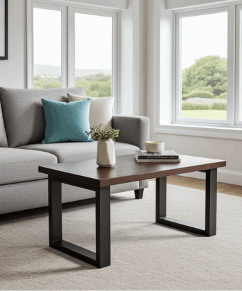Coffee Table with Solid Beech or Ash Wood Top & Metal Legs