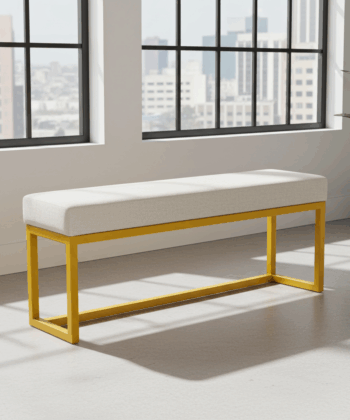 Modern Light Grey Bench – Gold Metal Frame Seating