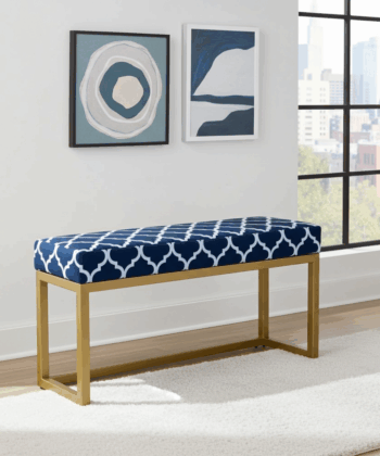 Navy Trellis UrbanChic Metal Bench 100x30cm – Gold Frame
