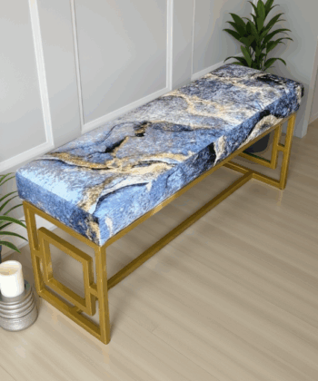 Modern Velvet Metal Bench – Gold Frame, Rectangular, Long