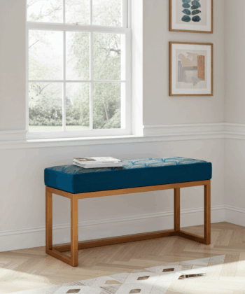 Teal Velvet & Copper Frame Bench – Modern Art Deco Accent
