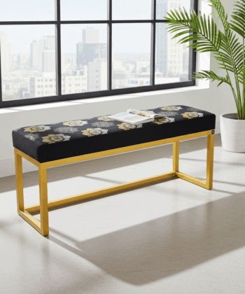 Urban Mosaic Metal Bench 100x30cm – Yellow Frame & Velvet Top