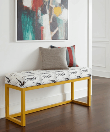 UrbanChic Figure Print Velvet Bench – Stylish Yellow Frame Accent