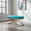 Aqua Velvet X-Frame Bench 100x40cm – Gold Metal Base