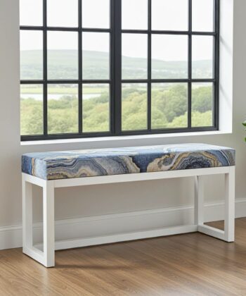 Blue Paisley Wooden Bench 100x30cm White Alder Frame
