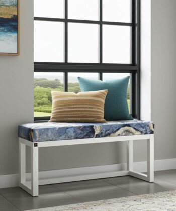 Blue Paisley Wooden Bench 100x30cm White Alder Frame