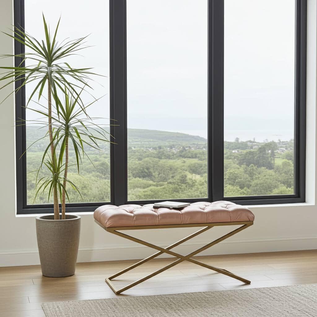 Bronze Luxe X-Frame Bench: Glamorous Accent for Modern