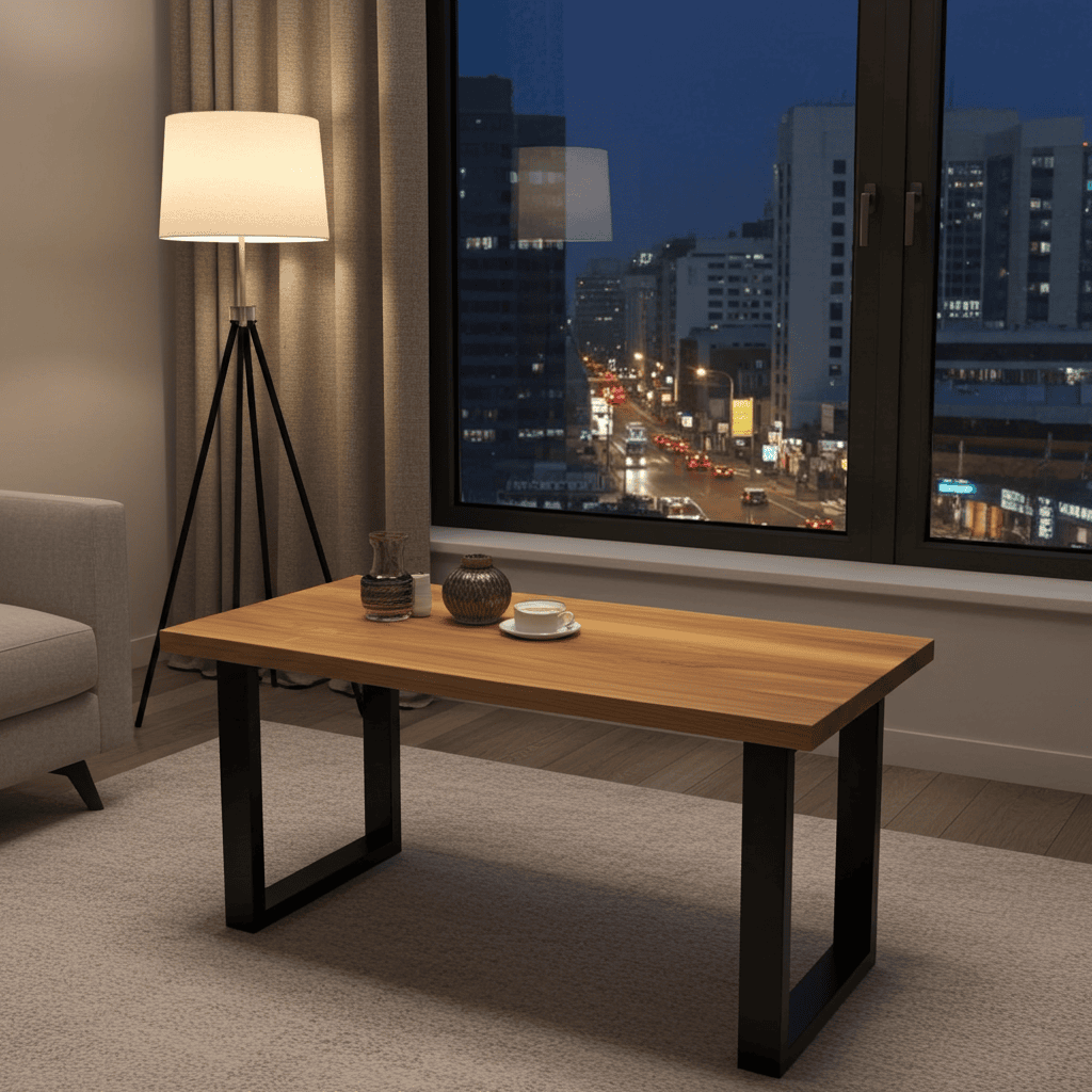 Coffee table with a solid Beech or Ash wood top 110x60 natural