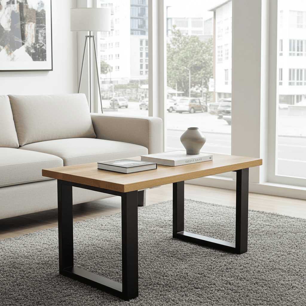 Coffee table with a solid Beech or Ash wood top 110x60 natural