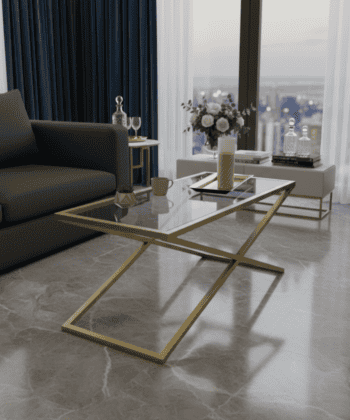 Coffee Table with Gold Frame and Tempered Glass 100x40cm