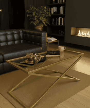 Coffee Table with Gold Frame and Tempered Glass 100x40cm