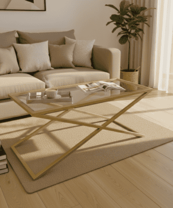 Coffee Table with Gold Frame and Tempered Glass 100x40cm