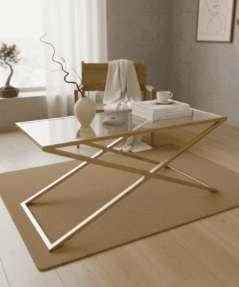 Coffee Table with Gold Frame and Tempered Glass 100x40cm