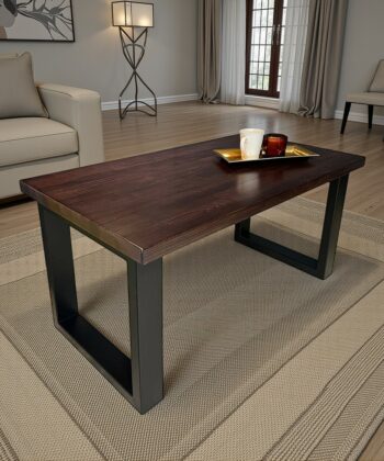 Coffee Table with Solid Beech or Ash Wood Top & Metal Legs