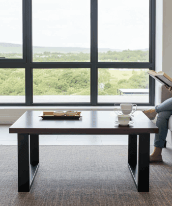 Coffee Table with Solid Beech or Ash Wood Top & Metal Legs