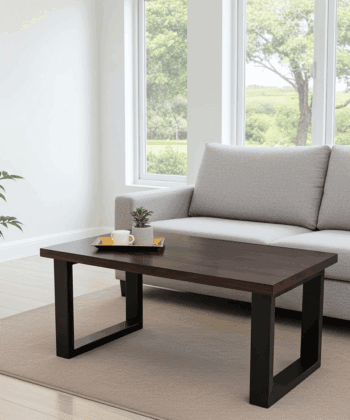 Coffee Table with Solid Beech or Ash Wood Top & Metal Legs