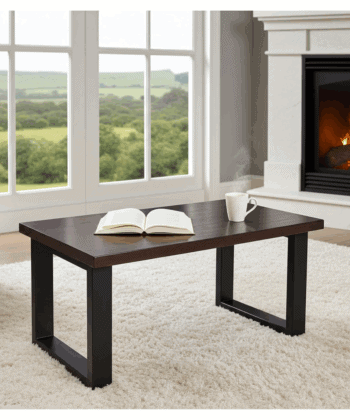 Coffee Table with Solid Beech or Ash Wood Top & Metal Legs