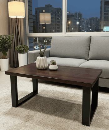 Coffee Table with Solid Beech or Ash Wood Top & Metal Legs