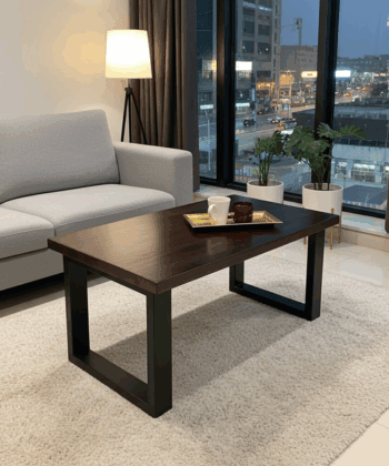 Coffee Table with Solid Beech or Ash Wood Top & Metal Legs