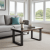Coffee Table with Solid Beech or Ash Wood Top & Metal Legs