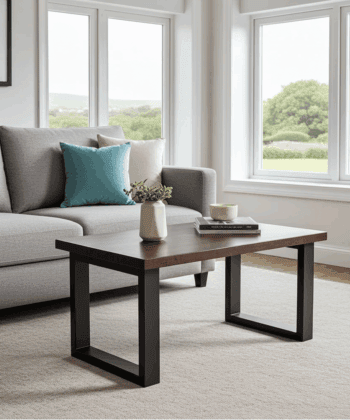 Coffee Table with Solid Beech or Ash Wood Top & Metal Legs