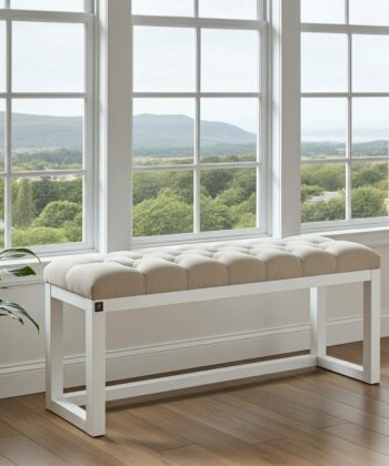 Cream Tufted Wooden Bench 100x30cm - White Alder Frame