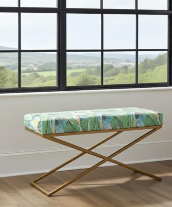 Metal-Framed Velvet Bench 100x40cm – X-Frame Modern Seating
