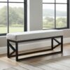 Light Grey Upholstered Metal Bench with Black Geometric Frame
