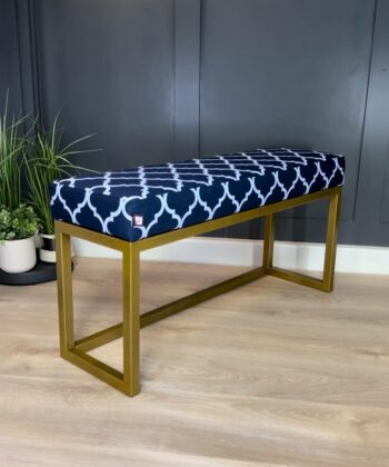 Navy Trellis UrbanChic Metal Bench 100x30cm – Gold Frame