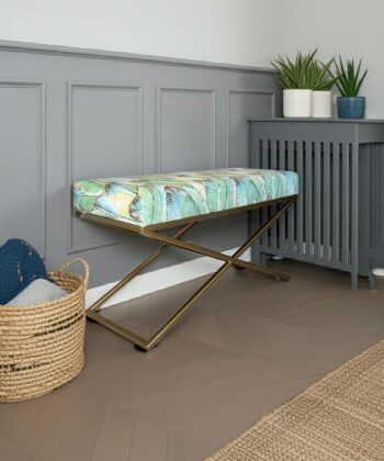 Metal-Framed Velvet Bench 100x40cm – X-Frame Modern Seating