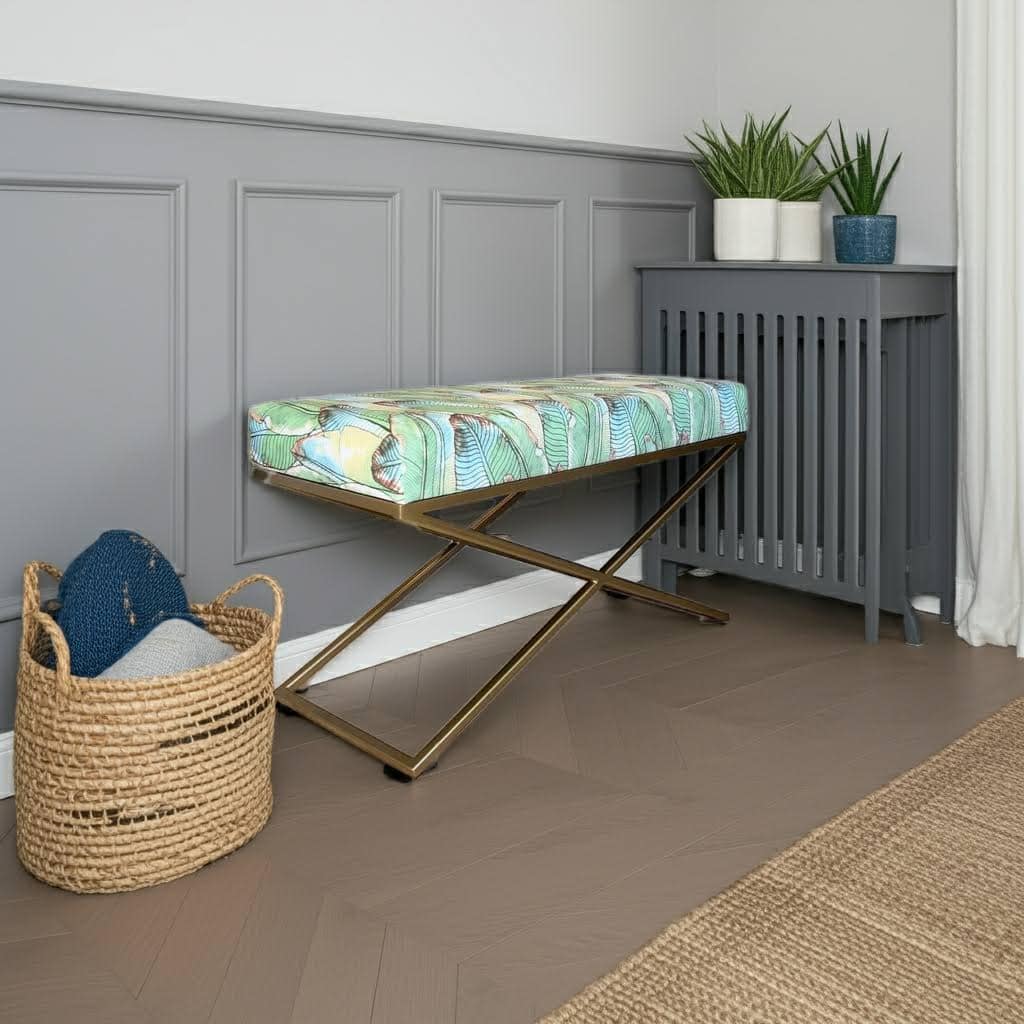 Metal-Framed Velvet Bench 100x40cm – X-Frame Modern Seating