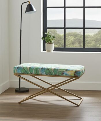 Metal-Framed Velvet Bench 100x40cm – X-Frame Modern Seating