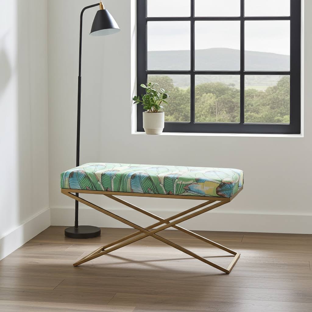 Metal-Framed Velvet Bench 100x40cm – X-Frame Modern Seating