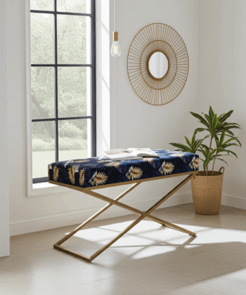 Midnight Fern X-Frame Bench: Artistic Luxury for Irish Homes