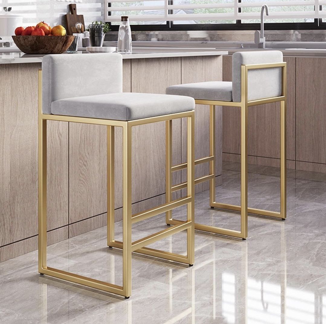 Modern bar stool with upholstered seat and gold frame by PouffeLOVE