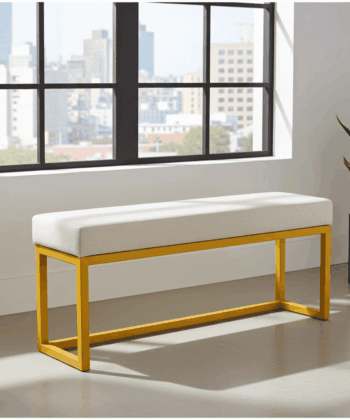 Modern Light Grey Bench – Gold Metal Frame Seating