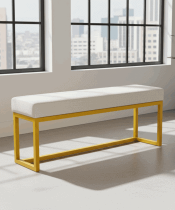 Modern Light Grey Bench – Gold Metal Frame Seating