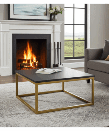 Modern Square Coffee Table – 60x60cm Dark Marble Effect Top & Gold Metal Fram