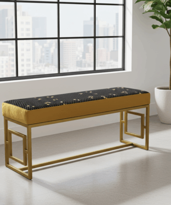 Modern Velvet Metal Bench – Gold Frame, Rectangular,