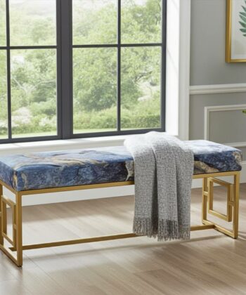 Modern Velvet Metal Bench – Gold Frame, Rectangular, Long