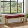 Modern Velvet Metal Bench – Gold Frame, Rectangular, Long