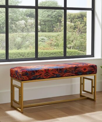 Modern Velvet Metal Bench – Gold Frame, Rectangular, Long
