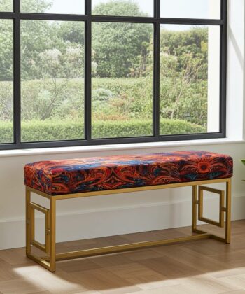 Modern Velvet Metal Bench – Gold Frame, Rectangular, Long