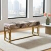 Modern Velvet Metal Bench – Gold Frame, Rectangular, Long