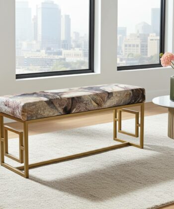 Modern Velvet Metal Bench – Gold Frame, Rectangular, Long