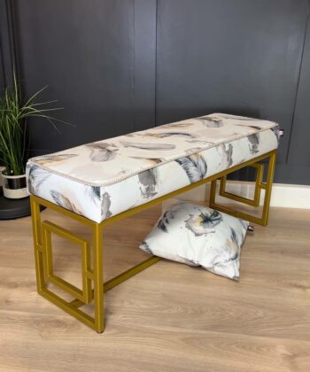 Modern Velvet Metal Bench – Gold Frame, Rectangular, Long
