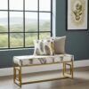 Modern Velvet Metal Bench – Gold Frame, Rectangular, Long