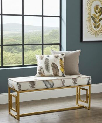 Modern Velvet Metal Bench – Gold Frame, Rectangular, Long