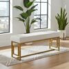 Modern Velvet Metal Bench – Gold Frame, Rectangular, White
