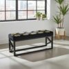 Mosaic Blossom Velvet Bench 100x30cm – Black Metal Frame
